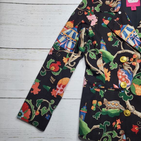 B the Collection Circus Monkey Alligator Elephant Black Gold Button Down XS - Picture 6 of 6